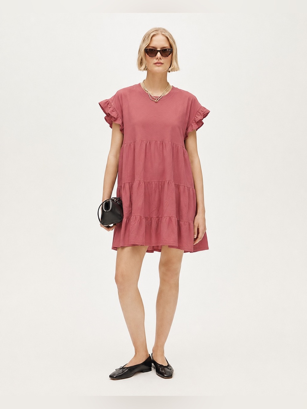 NEW J. Crew Mauve Tiered Ruffle Short Sleeve Cotton Dress Small 684